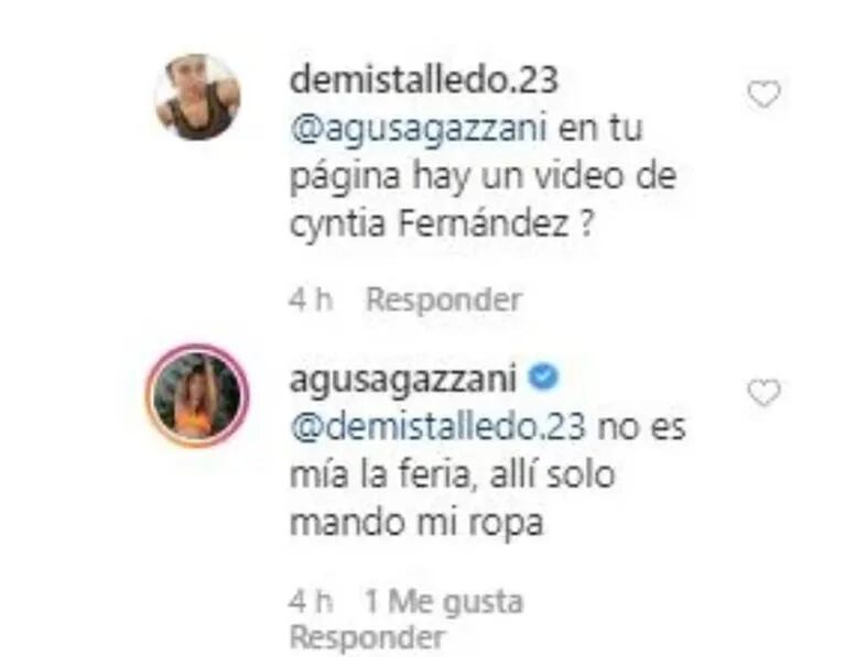 Agustina Agazzani aclaró una más que curiosa coincidencia con Cinthia Fernández en Instagram