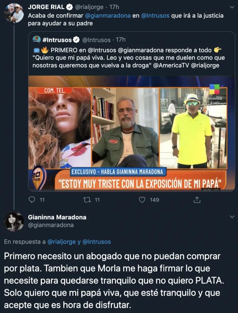 Gianinna Maradona y una picante aclaración tras anunciar que irá a la Justicia por la salud de Diego: "Necesito un abogado que no puedan comprar por plata"