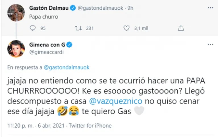 Gime Accardi chicaneó a Gastón Dalmau al ver la reacción de Nico Vázquez cuando probó su 'papa churro' en MasterChef: "Llegó descompuesto"