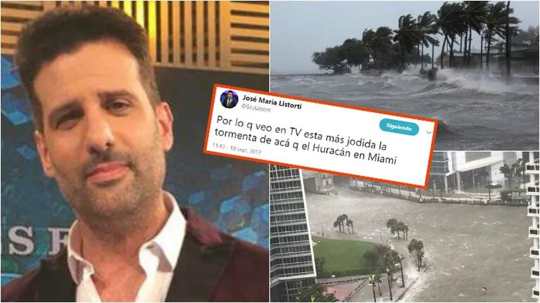 La desafortunada frase de José María Listorti por el huracán Irma que molestó en Twitter.