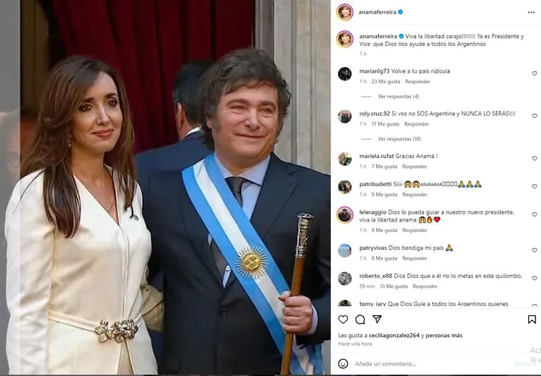 Anamá Ferreyra celebró la asunción de Javier Milei. (Foto: Captura Instagram /anamaferreira)