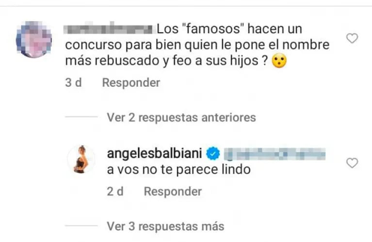 Firme reacción de Angie Balbiani cuando criticaron el nombre de su bebé Cósimo: "A vos no te parecerá lindo"
