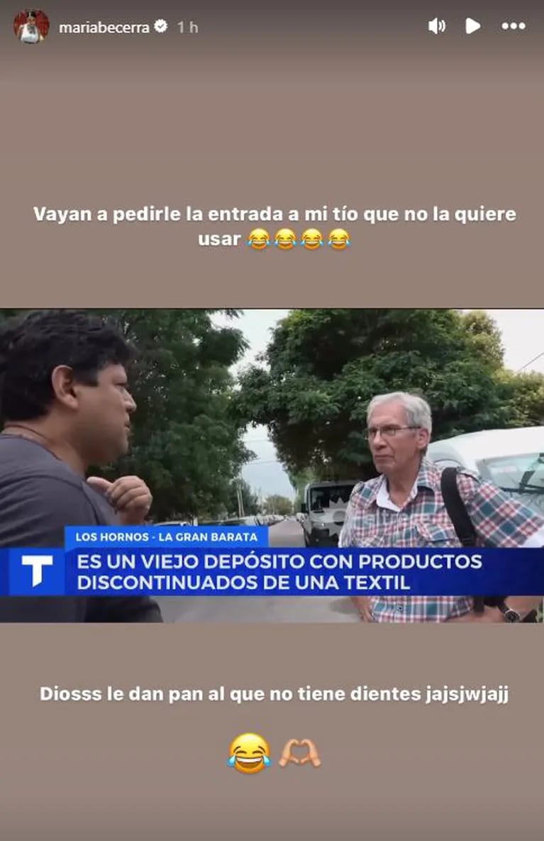 La reacción de María Becerra al ver a su tío en la TV diciendo que no irá a su show en River