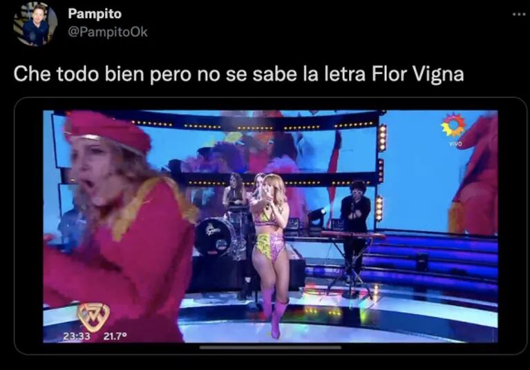Filosa crítica de Pampito a Flor Vigna en su debut en televisión como cantante: "No se sabe la letra"