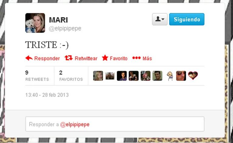 El tweet de Mari, la pareja de Cristian U. durante 12 años: "TRISTE". (Captura: @elpipipepe)