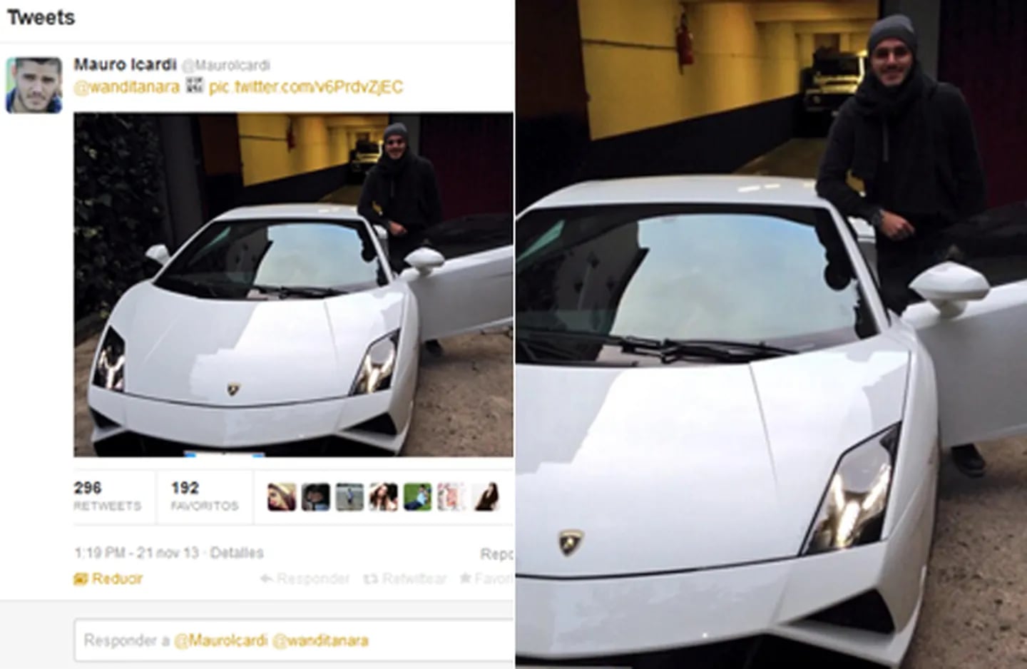 Mauro Icardi con la Lamborghini que le quiere regalar a Wanda Nara. (Foto: Twitter @mauroicardi)