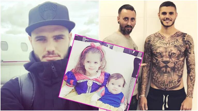 El extremo tatuaje de Mauro Icardi dedicado a sus hijas Francesca e Isabella (Fotos: Instagram)