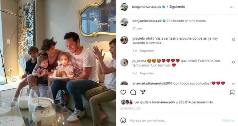 Benjamín Vicuña publicó una foto con Magnolia y Amancio tras el palito de la China Suárez a su rol como padre