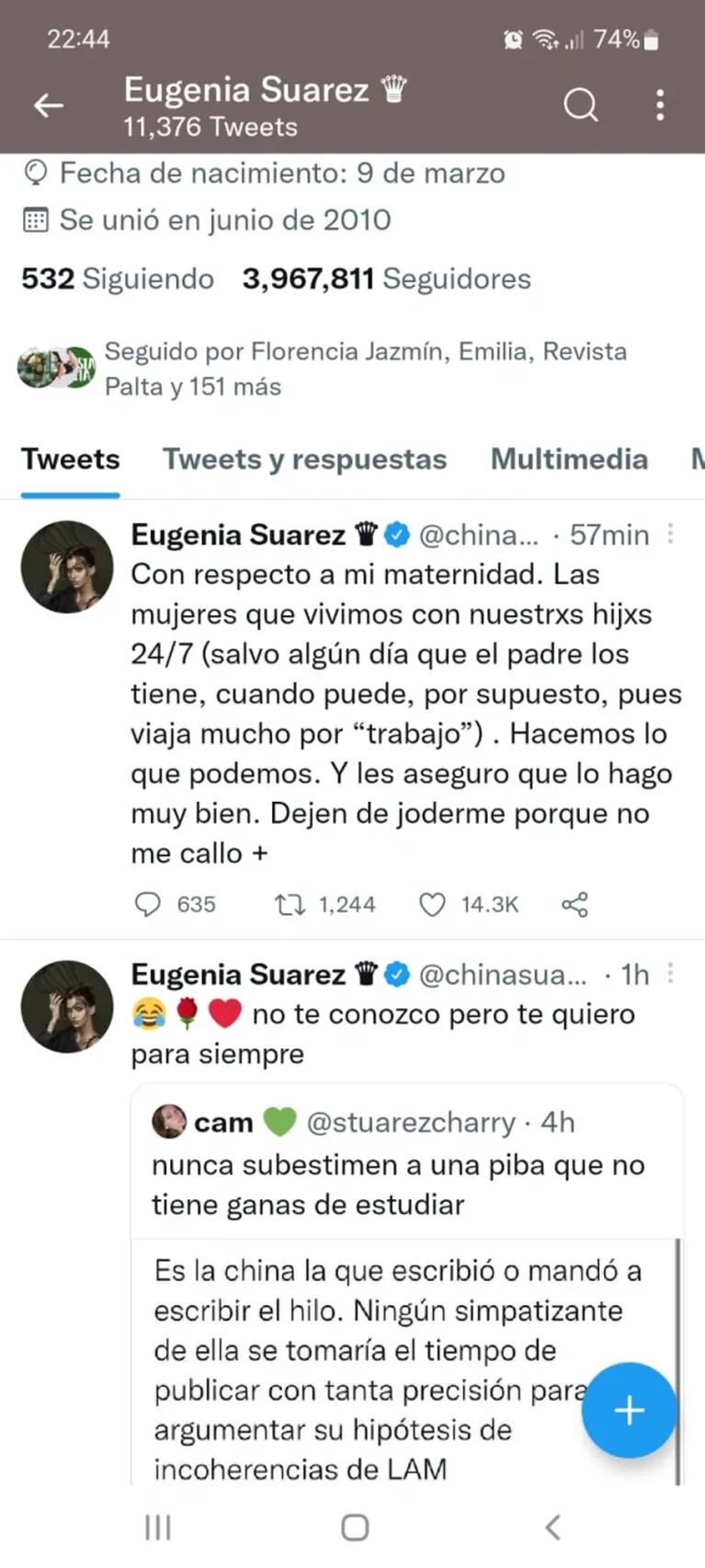 China Suárez respondió la crítica de Yanina Latorre sobre su maternidad: "Les aseguro que lo hago muy bien" 