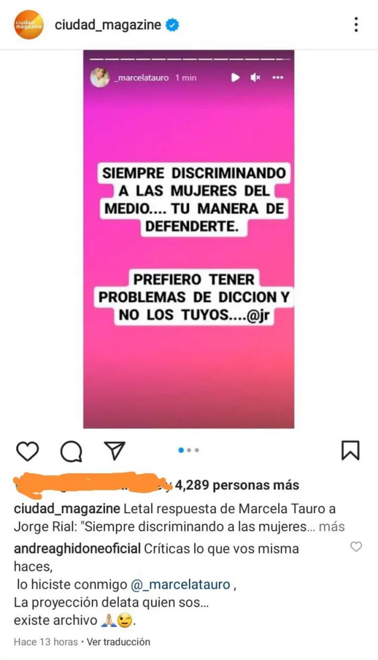 Andrea Ghidone cruzó con todo a Marcela Tauro por su descargo contra Jorge Rial: “Criticás lo que vos misma hacés”