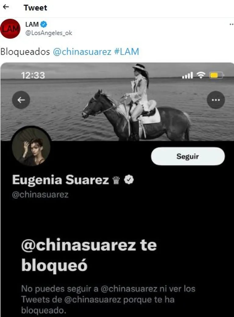 La fuerte reacción de China Suárez contra LAM tras la nota con Pampita: bloqueó en Twitter la cuenta del programa