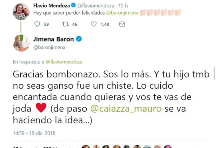Jimena Barón, tras el enojo de Flavio Mendoza: "No seas ganso, fue un chiste; sos lo más, y tu hijo también"