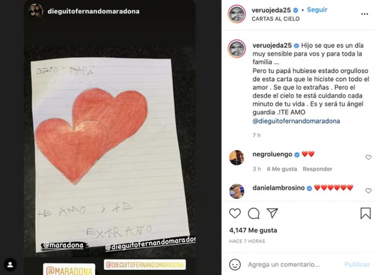 Conmovedoras imágenes de Verónica Ojeda con Dieguito Fernando, llorando en la tumba de Diego Maradona