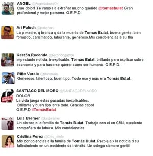 Los famosos expresaron su dolor en Twitter tras la muerte de Tomás Bulat (Foto: Twitter)
