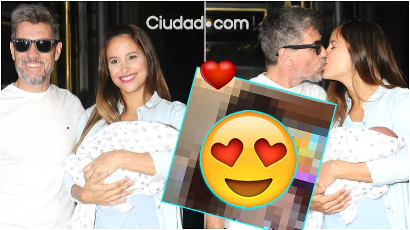 Lourdes Sánchez y el Chato Prada dejaron la Clínica Suizo Argentina con Valentín (Fotos: Movilpress y Twitter)