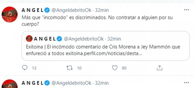 Fuerte tweet de Ángel de Brito luego de que Cris Morena le dijera a Jey Mammon que tiene que bajar de peso: "Es discriminatorio"