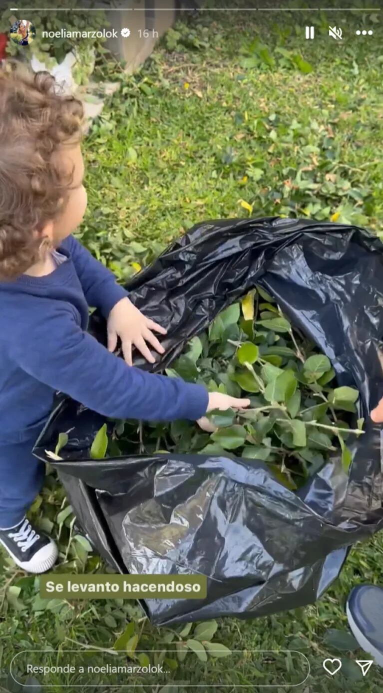 El tierno video de Donatello, el hijo de Noelia Marzol y Ramiro Arias, limpiando el jardín: "Hacendoso"