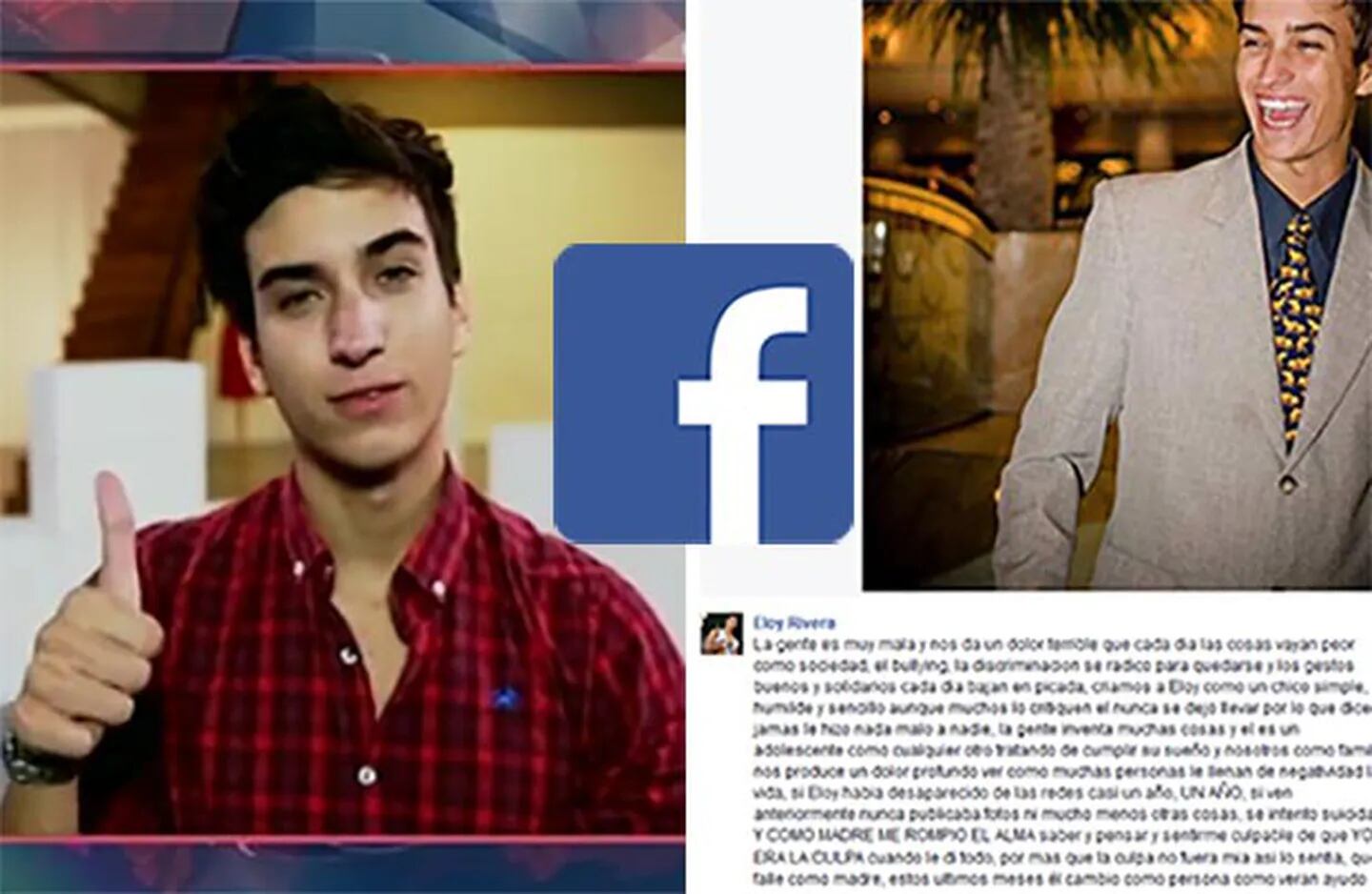 La carta de la madre de Eloy Rivera en Facebook. (Fotos: Captura TV y Facebook)