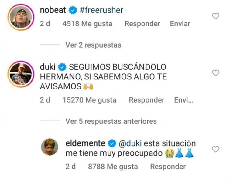 Duki, Emilia Mernes y más amigos de Rusherking comentaron picantes el posteo de El Demente sobre su viaje con China Suárez