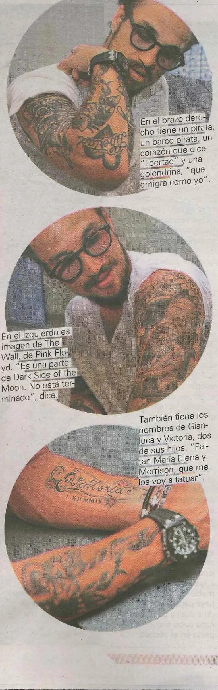Daniel Osvaldo mostró y explicó sus tatuajes en el diario Olé.