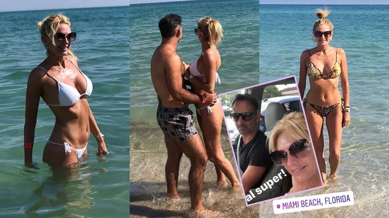 Yanina Latorre y Diego Latorre disfrutan de la playa de Miami. 