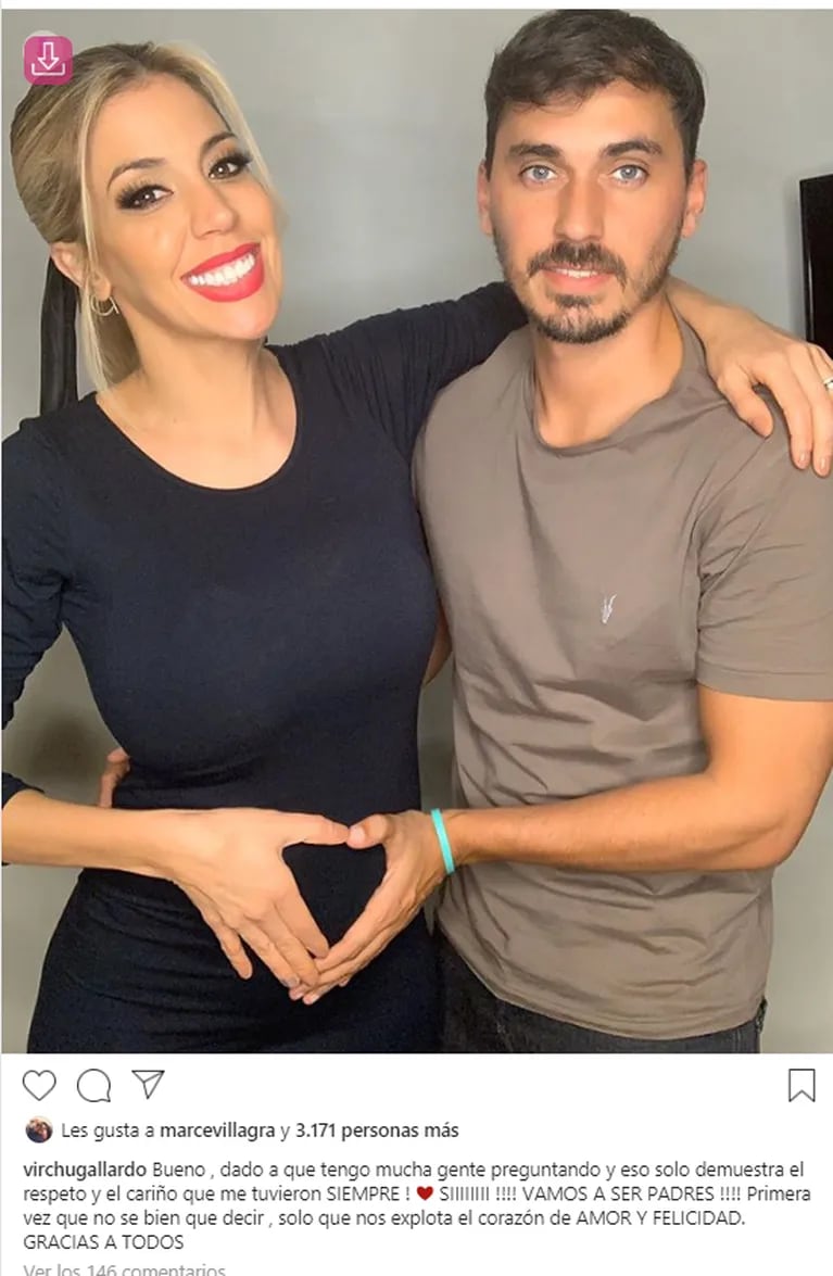 Virginia Gallardo anunció su embarazo con una tierna foto junto a Martín Rojas: "Sí, vamos a ser padres"