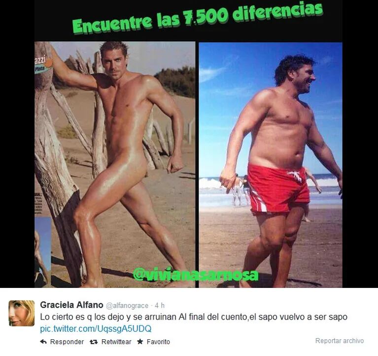 Alfano retuiteó la imagen que publicó Viviana Sarnosa y luego bromeó con su ex. (Captura: @alfanograce)