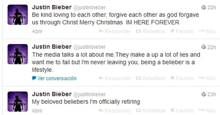 Qué escribió Justin Bieber tras su tweet bomba.