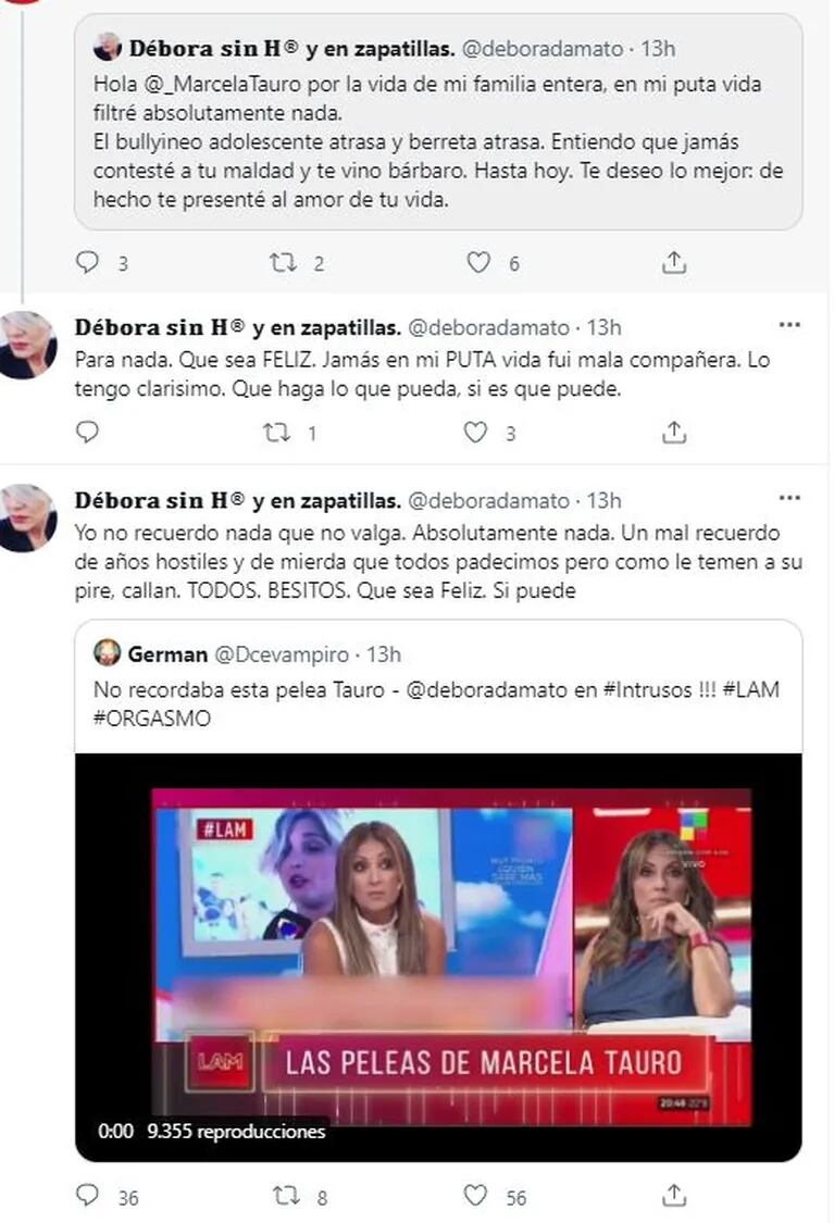 Fuertísimos tweets de Débora D'Amato contra Marcela Tauro: "Todos le temen a su pire y callan"