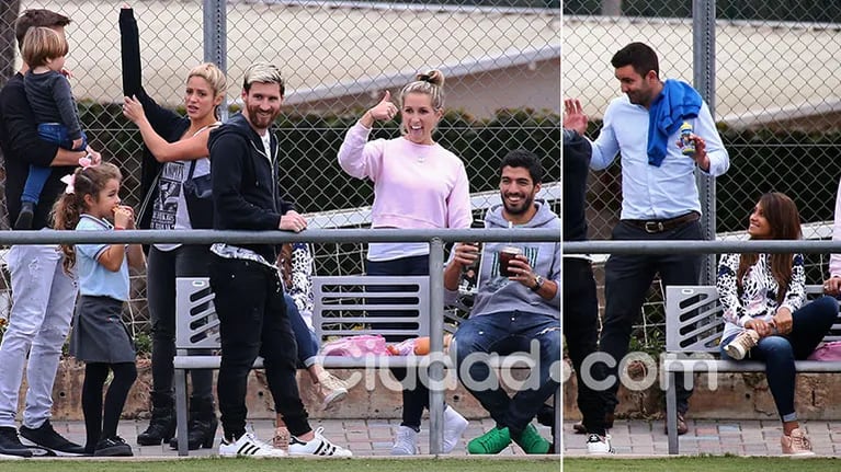 Messi, Antonella, Shakira, Piqué y Luis Suárez alentaron a sus hijos. (Foto: Grosby Group)