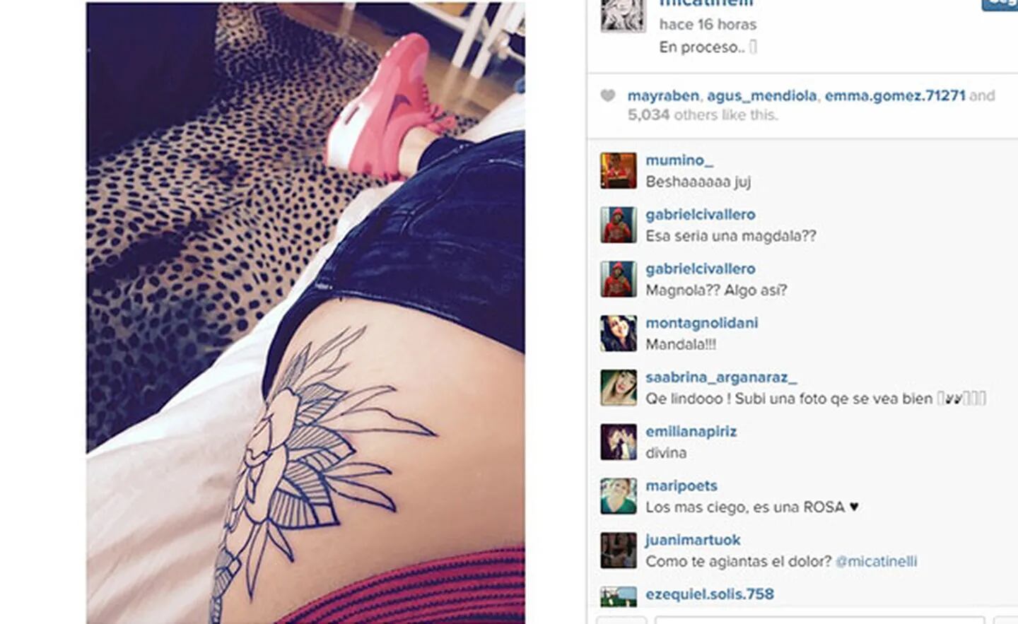 Micaela Tinelli y su nuevo (¡y gran!) tatuaje (Foto: Instagram). 
