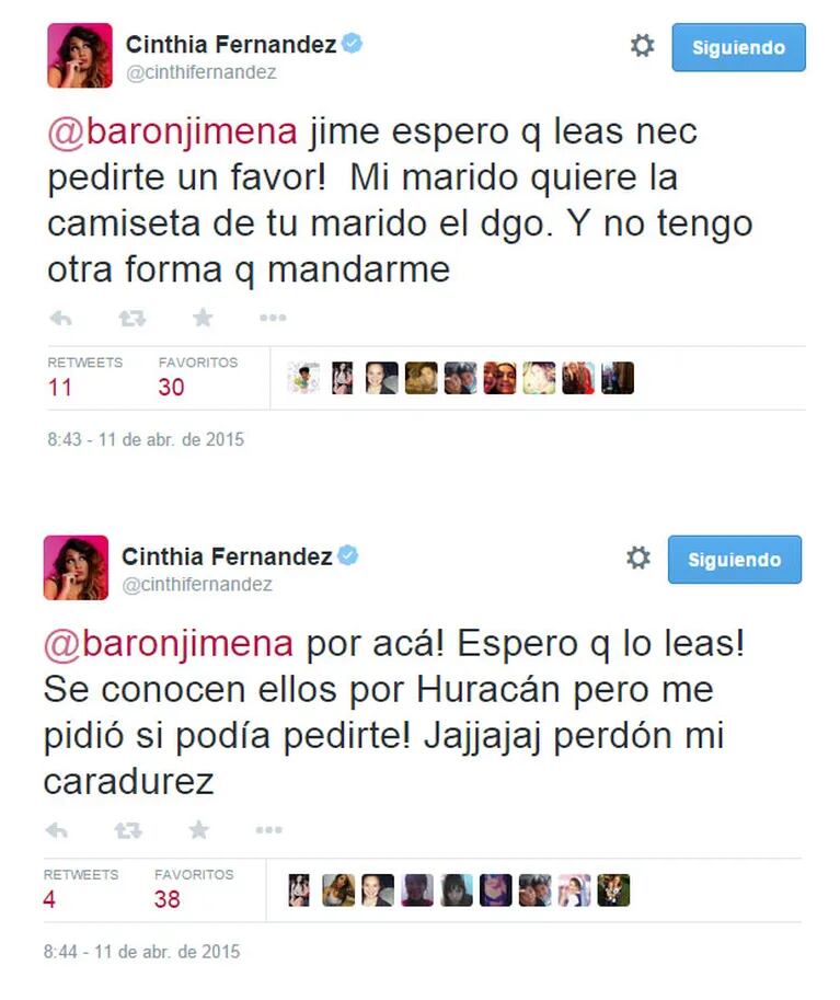 Cinthia Fernández le pidió por Twitter a Jimena Barón algo de Daniel Osvaldo (Foto: Twitter)
