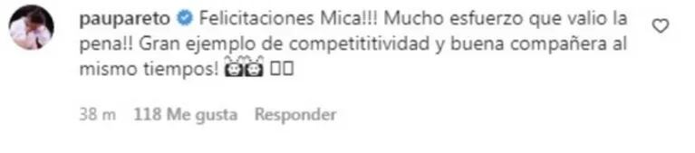 La Peque Pareto felicitó a Mica Viciconte con un profundo mensaje por su triunfo en MasterChef: "Gran ejemplo"