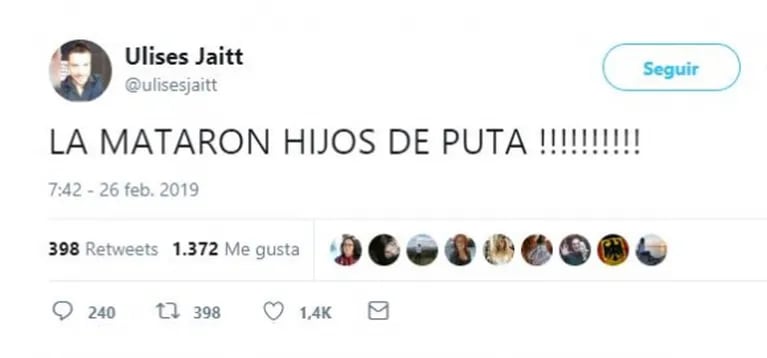 La furiosa reacción de Ulises Jaitt, tras la detención de Raúl Velaztiqui Duarte: "¡La mataron, hijos de pu…!"