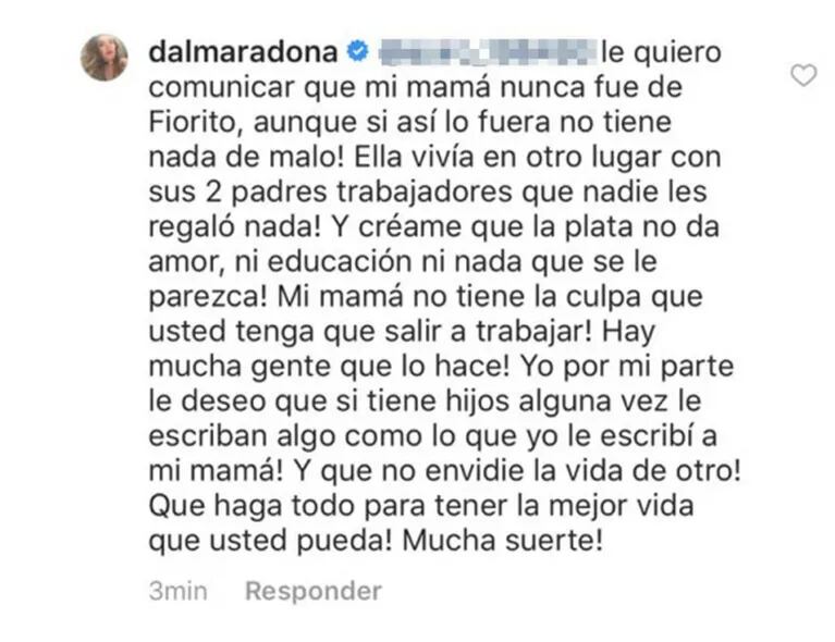 La bronca de Dalma luego de que una seguidora asegurara que Claudia le debe todo a Maradona: "La plata no..."