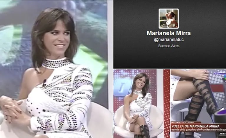 El singular look de Marianela Mirra, en Intrusos. (Fotos: captura de TV)