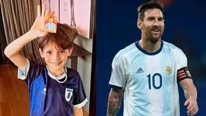 La felicidad de Lolo Tinelli luego de que le tocara la figurita de Lionel Messi.