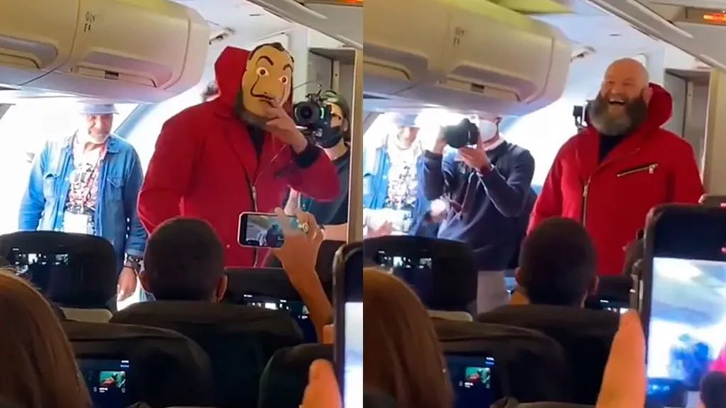 Uno de los actores de La Casa de Papel sorprendió a los pasajeros de un avión disfrazado