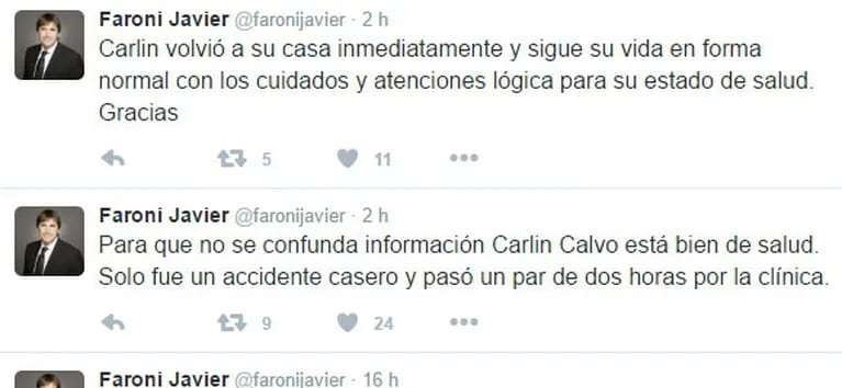 Susto: Carlín Calvo se recupera de un accidente doméstico