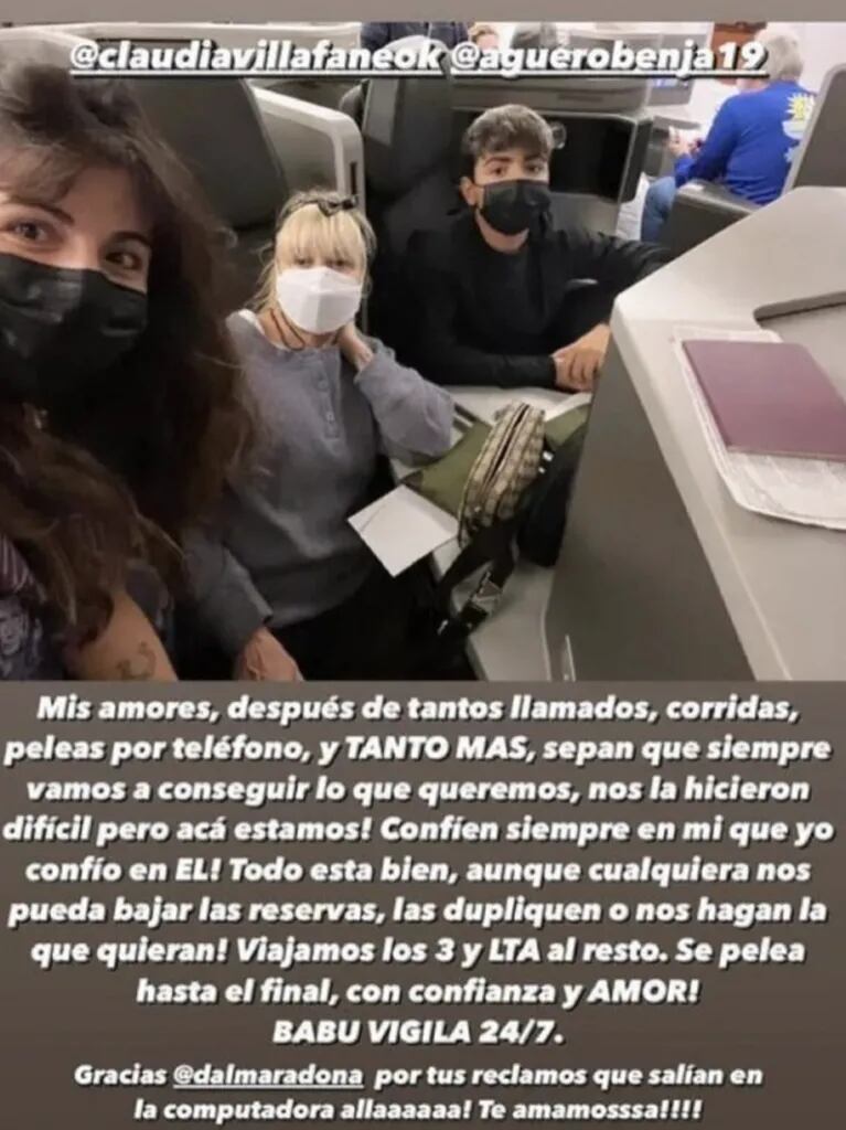 El enojo de Gianinna Maradona en su complicada vuelta a la Argentina con su hijo y Claudia Villafañe: "Nos la hicieron difícil"