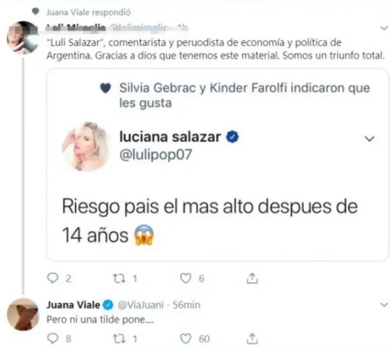 Luciana Salazar, tras el palito de Juana Viale: "Me llamó la atención que le preste más atención a eso, que al problema"
