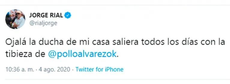 Fuerte reacción del Pollo Álvarez ante un picante tweet de Jorge Rial tratándolo de "tibio": "De tibio te digo que los conductores deberíamos bancarnos"