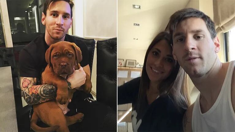 Lionel Messi y su perro, regalo de Antonella Roccuzzo. Fotos: Instagram.