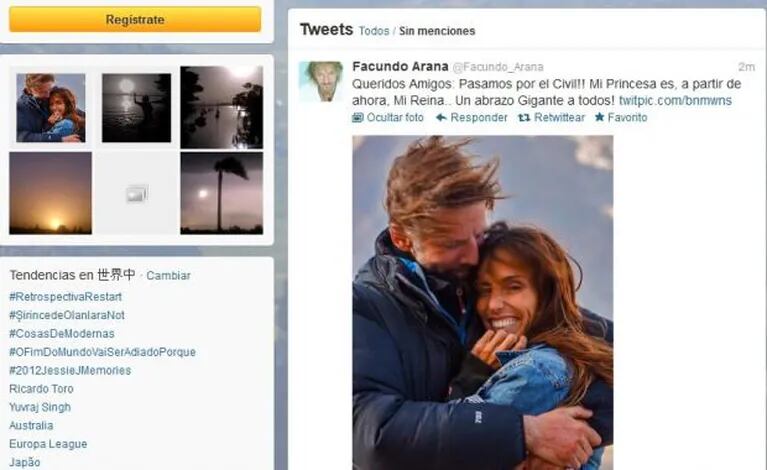 El romántico anuncio de Facundo Arana en Twitter.