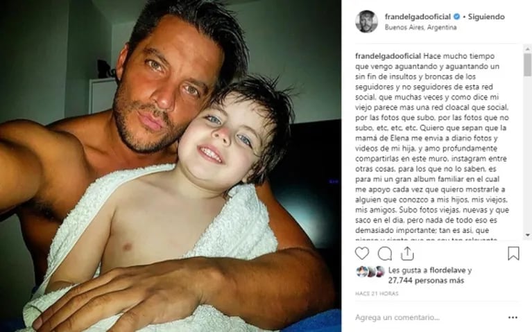 El descargo (y foto) de Francisco Delgado, tras críticas por postear imágenes sólo con uno de sus dos hijos