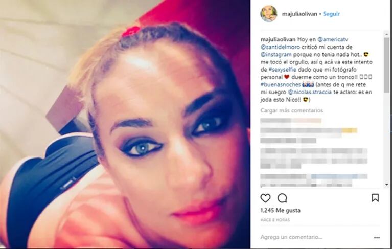 El destape sexy de María Julia Oliván: foto ratonera en Instagram… ¡y aclaración para su suegro!