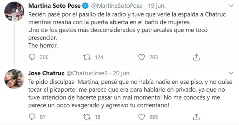 Inesperado cruce de Martina Soto Pose y José Chatruc: "Uno de los gestos más desconsiderados y patriarcales que me tocó presenciar" 