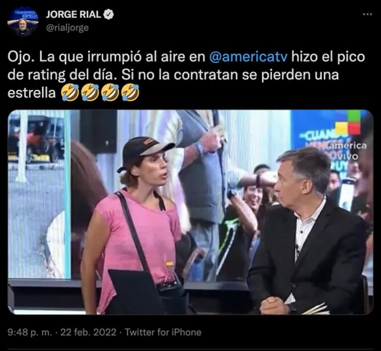 Filosa reacción de Jorge Rial tras la irrupción de una mujer en un programa de América: "Ojo que hizo el pico de rating" 