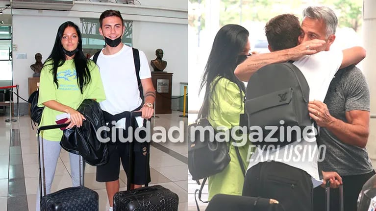 Oriana Sabatini y Paulo Dybala se mostraron enamorados en el Aeropuerto de Ezeiza (Fotos: Movilpress).