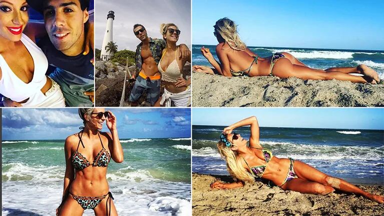 Noelia Marzol y su novio, sexies en Miami. Fotos: Twitter e Instagram.